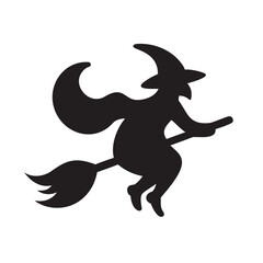 Witch riding past a crooked tree silhouette
