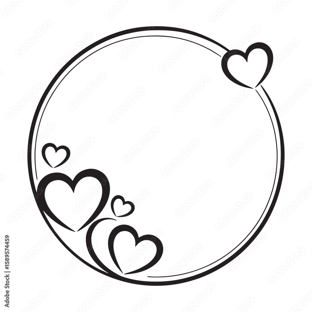 Poster elegant circular frame adorned with hearts a delicate valentine's day or romantic border with space 