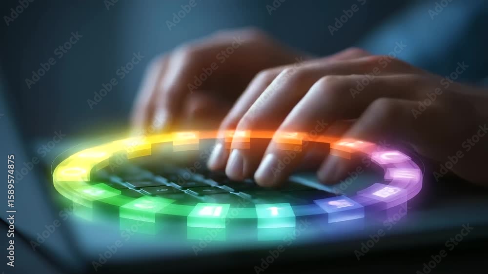 Poster animated icons illustrating a cyclical workflow on a laptop screen, perfect for digital design proje