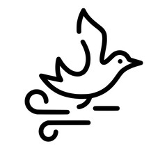 Obraz premium Simple black line art icon of a bird flying with wind 