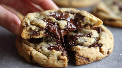 Chocolate chip cookies with melted chocolate filling