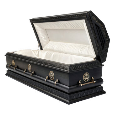 Ornate black coffin isolated on transparent background