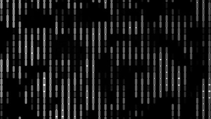 Minimal abstract digital background with white and gray rounded vertical bars on black backdrop. Seamless geometric motion pattern in tech style. Simple futuristic animation for modern design - Powered by Adobe