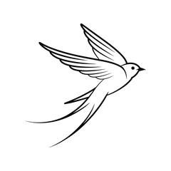 Obraz premium Elegant black line art swallow bird in flight flying wings