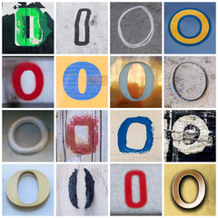 Collection of 16 -02- capital O letters taken on urban streets