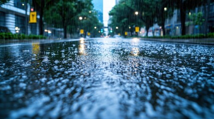 Climate Change A flooded city street after heavy rainfall, highlighting extreme weather conditions.
