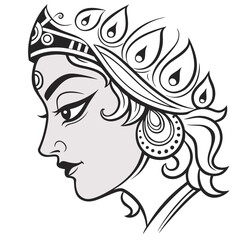Colorful Durga Maa Face Vector art design illustrations, Line art vector design, illustrator design