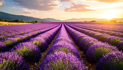 Naklejka premium Lavender field at sunset (5)