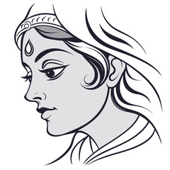 silhouette of a woman, Durga maa face vector illustration 