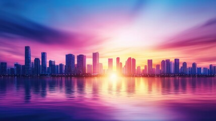 Obraz premium Sunrise A city skyline illuminated by the soft morning light.