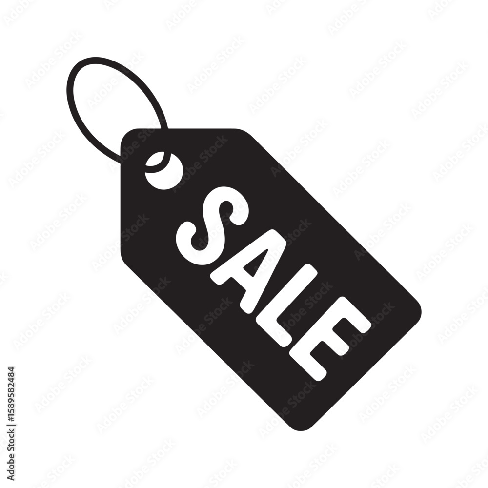 Poster bold sale tag icon announcing price reduction event with a string attachment featuring clear and rec