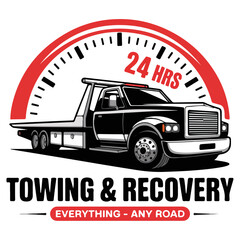 Urgent Tow Truck Service Logo with Clock Dial