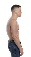 Fototapeta premium Man with bad posture on white background