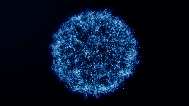 Futuristic glowing blue energy sphere made of particles and digital light trails in dark space. Abstract 3D animation with chaotic movement, cosmic shape and tech sci-fi atmosphere. Seamless loop - Powered by Adobe