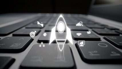 Startup launch and business growth concept, rocket symbolism, entrepreneurship, startup innovation,...
