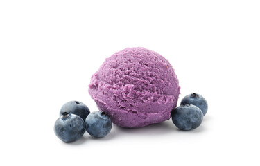 Tasty sorbet with blueberries isolated on white