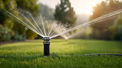 Outdoor Sprinkler System Watering Lawn