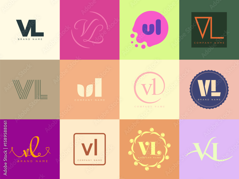Fototapete vl logo company template. letter v and l logotype. set different classic serif lettering and modern 