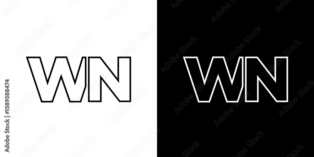 Poster letter w and n, wn logo design template. minimal monogram initial based logotype.