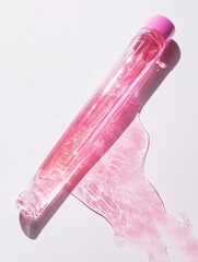 Pink Liquid Highlighter Bottle Tipped Over on White Background