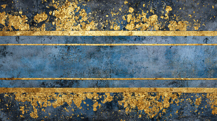 Abstract luxury background concept with gold foil on a blue textured grunge concrete wall banner