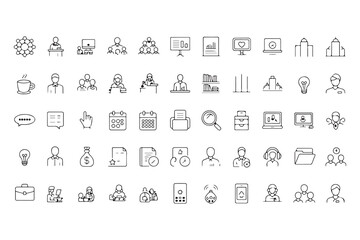 Business icons set people computers calendar documents and more vector