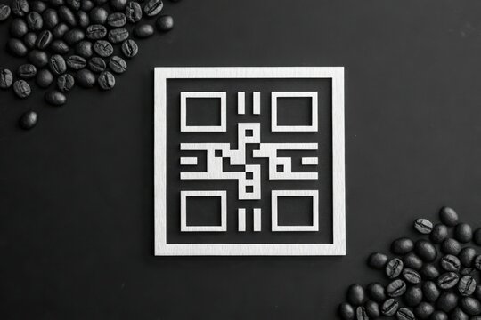 Modern qr code design with coffee beans on a dark background