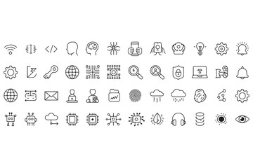 Technology and science icons including wifi brain code security and robots vector