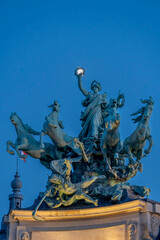 Paris, France - 07 03 2025: View of the statue Immortality Outstripping Time on the roof of Le...