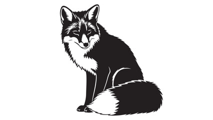Black and white vector illustration of a sitting fox