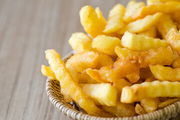 Golden French fries potatoes