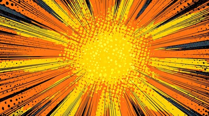 Comic book style explosion with yellow and orange sunburst and radial action lines.