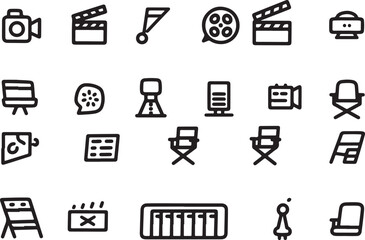 Collection of simple black and white movie and film icons