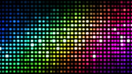 Colorful abstract background of a glowing LED light wall with bright disco dots.