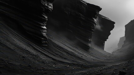 Dark Canyon Landscape: Monochrome Geology