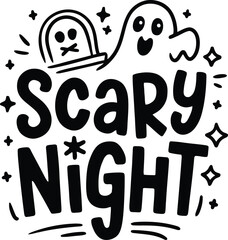Scary Night Halloween Ghost and Gravestone Vector Design