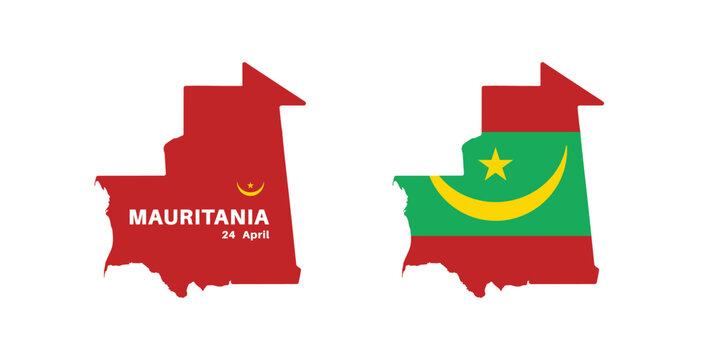 mauritania flag and map set. mauritania flag in official colors and proportions., map