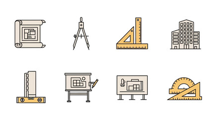 Construction and Architectural Planning Outline Icons