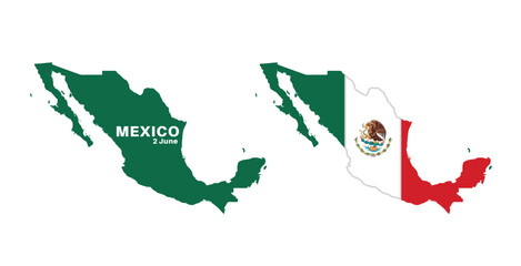 mexico flag and map set. mexico flag in official colors and proportions., map