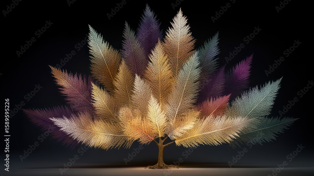 Poster multicolored feather tree: an artistic digital rendering
