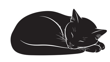 Sleeping Black Cat Silhouette, Vector Illustration