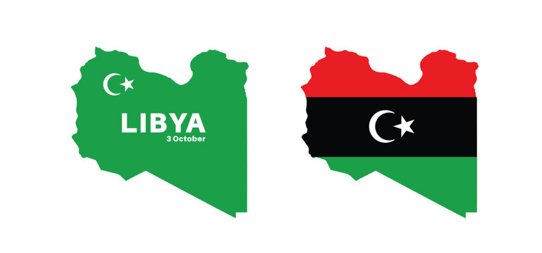 libya flag and map set. libya flag in official colors and proportions., map