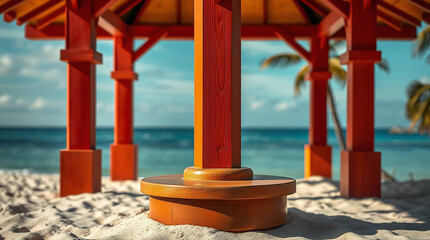 Beach Pavilion Detail: Wooden Structure on Sandy Shoreline