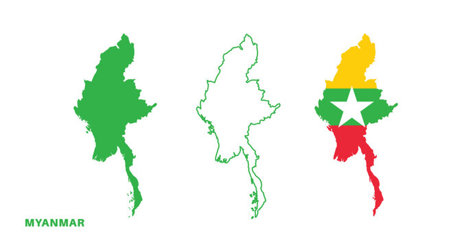 myanmar flag and map set. myanmar flag in official colors and proportions., map