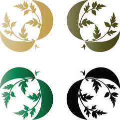 Fototapeta premium Four abstract floral crescent moon designs silhouette isolated on transparent background