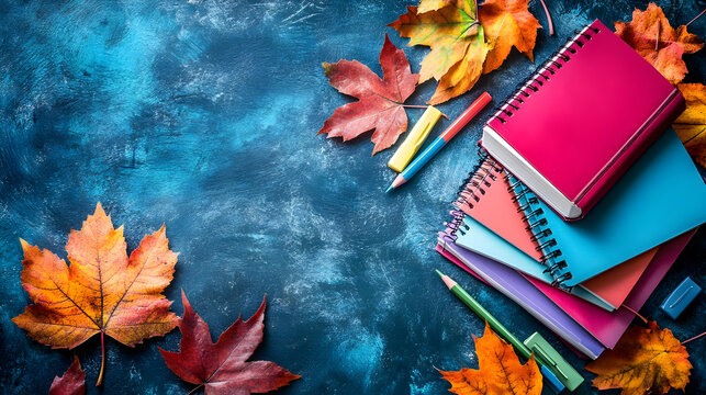 Autumn Back to School Illustration: Notebooks, Pencils, and Leaves