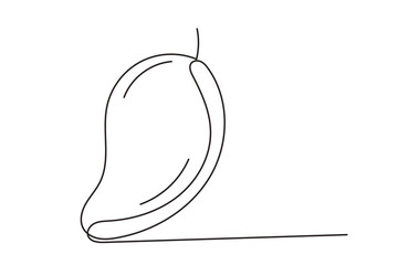 Line Art Exotic Mango Fruit. Outline Contour Drawing. Summer Tropical Resort Rest Vacation Symbol Silhouette Design. Curve Wavy Shape. Fresh Healthy Vitamin Ripe Vegetarian Food Harvest Sign