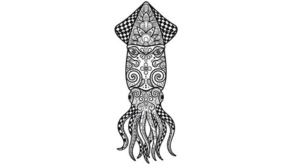 Isolated Stylized Squid Coloring Page