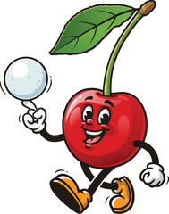 Cartoon character of cherry fruit playing snowball or ice ball