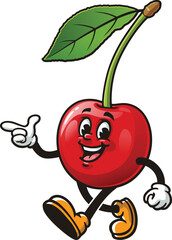 Cartoon character cherry fruit is walking and finds an idea